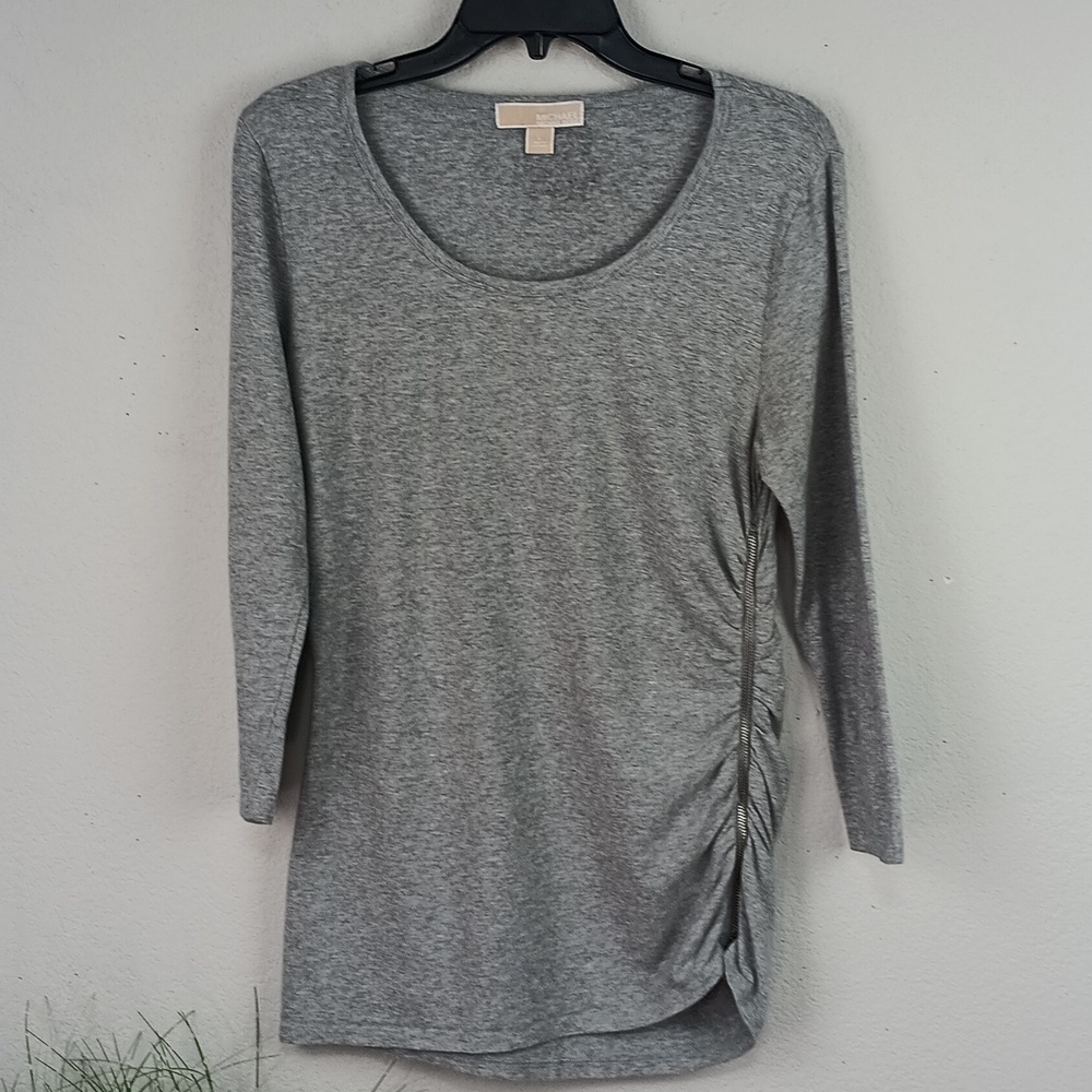 Michael Kors Women's long sleeve scoop neck side zip Gray Tunic Top Sz L Y2K